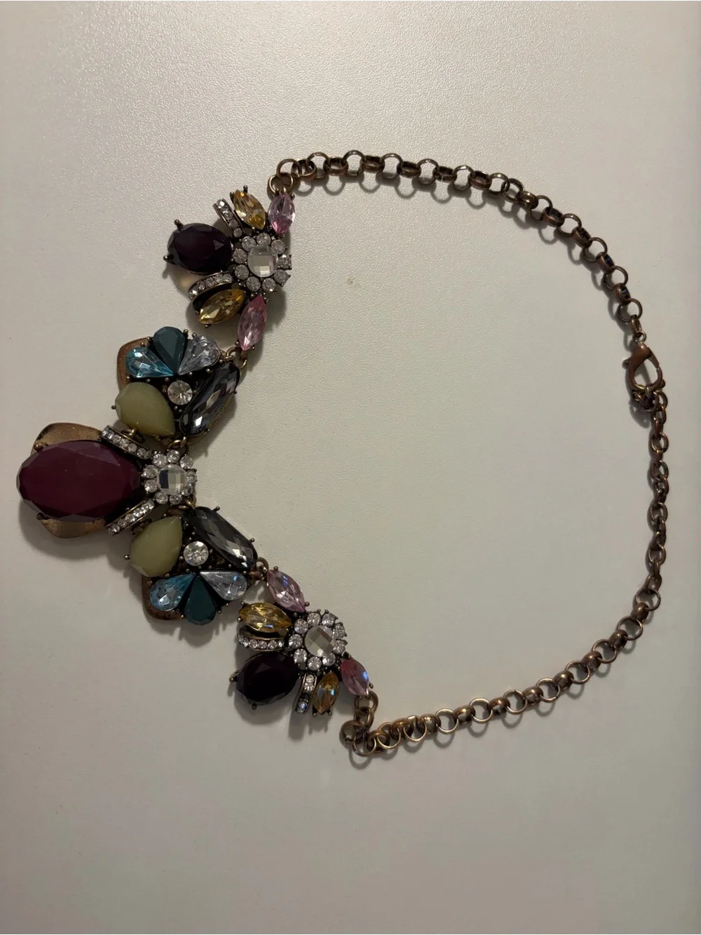 Multicolor Statement Crystal Bib Necklace in purple, pink, blue